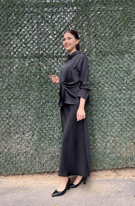 Clande Önden Bağlama Bluz SİYAH - 4