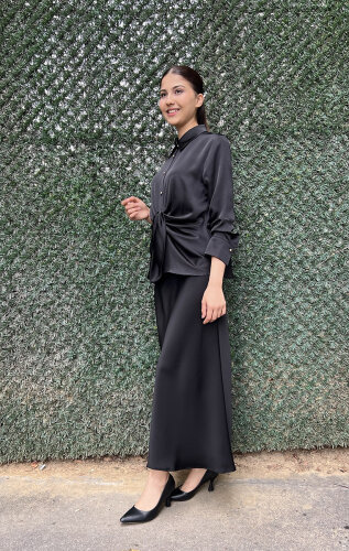 Clande Önden Bağlama Bluz SİYAH - 5