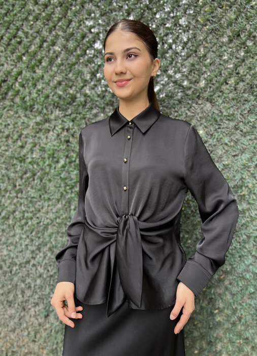 Clande Önden Bağlama Bluz SİYAH - 1