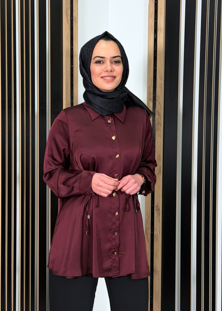 Clande Önden Bağlama Detaylı Gömlek BORDO - 2