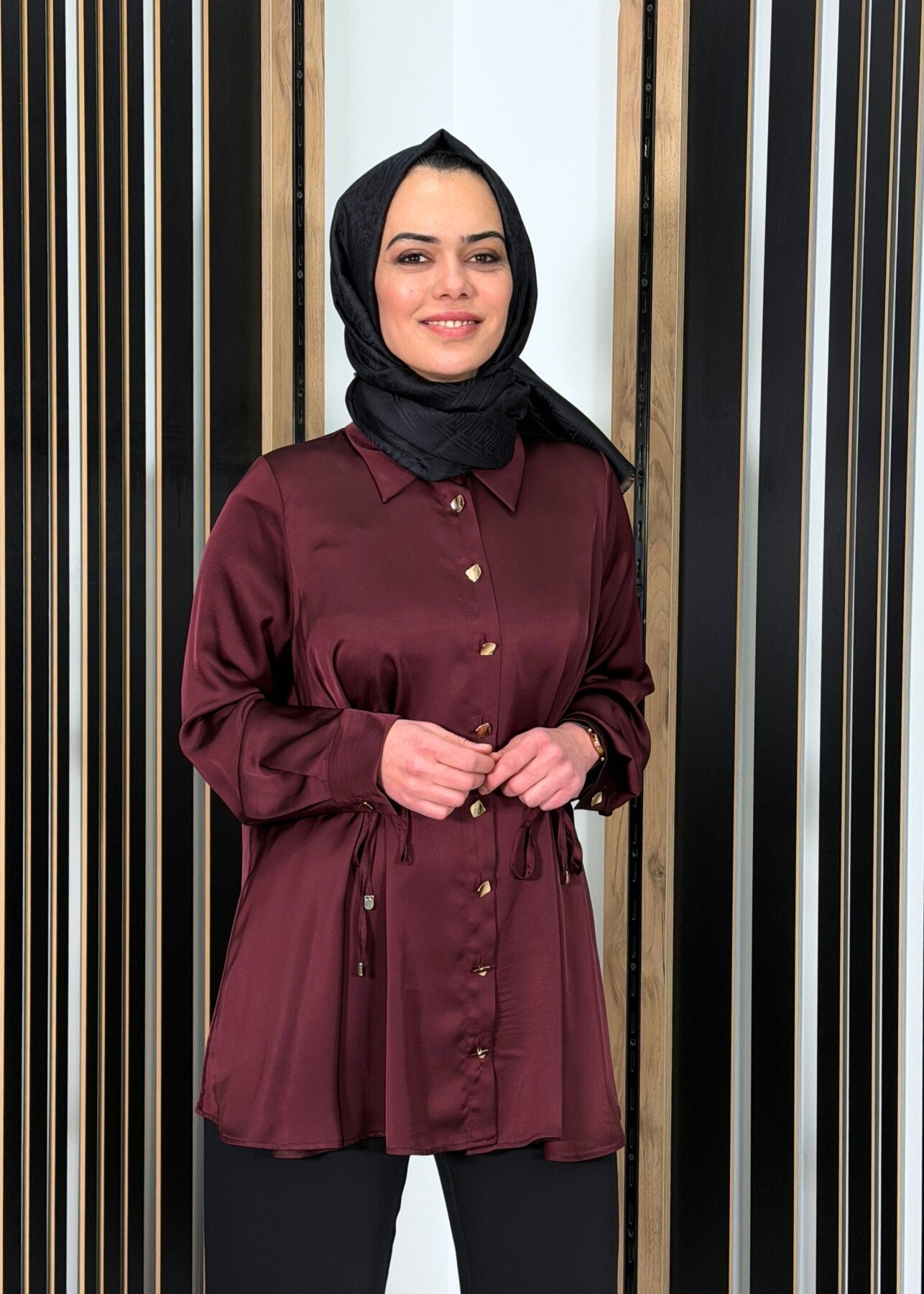 Clande Önden Bağlama Detaylı Gömlek BORDO - 2