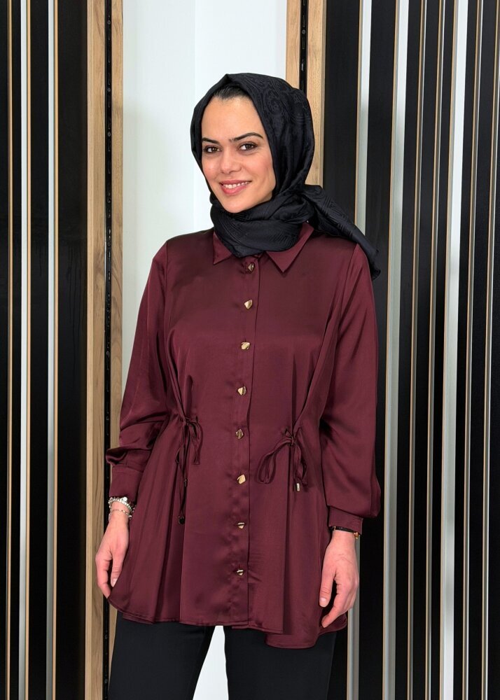 Clande Önden Bağlama Detaylı Gömlek BORDO