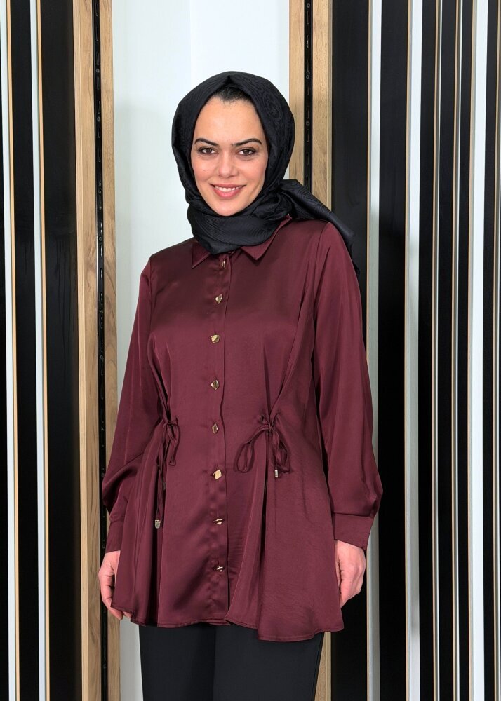 Clande Önden Bağlama Detaylı Gömlek BORDO - 3