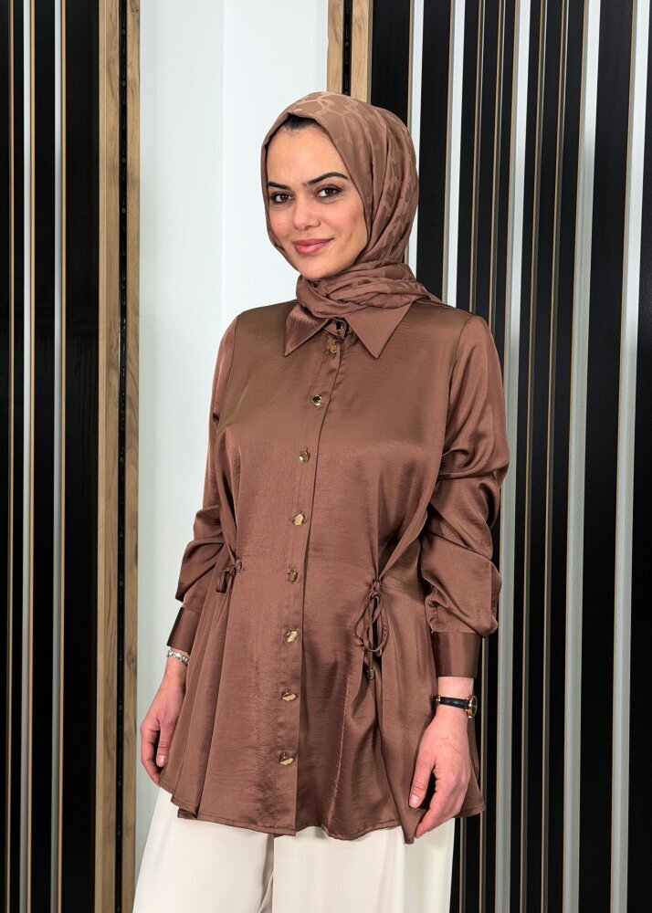 Clande Önden Bağlama Detaylı Gömlek KAHVE - 2