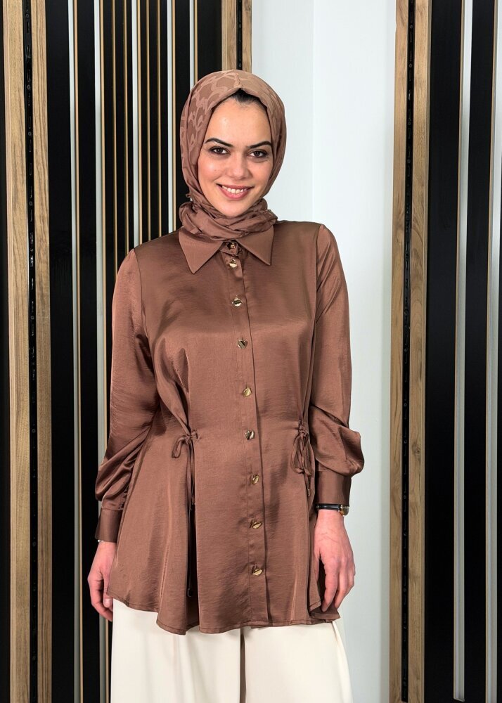 Clande Önden Bağlama Detaylı Gömlek KAHVE