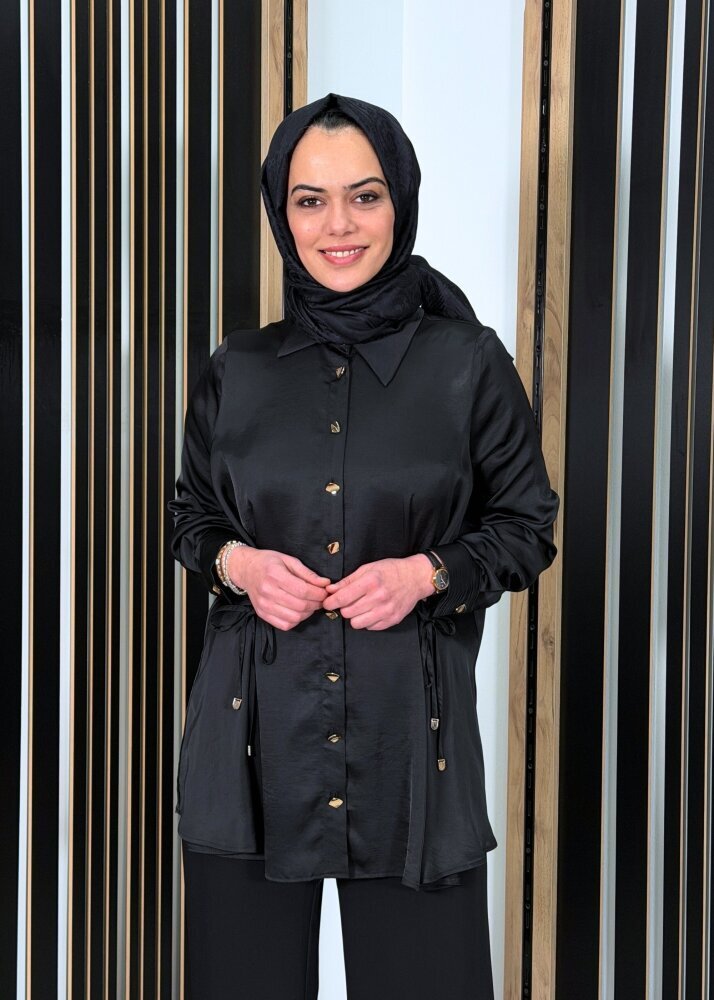 Clande Önden Bağlama Detaylı Gömlek SİYAH - 3