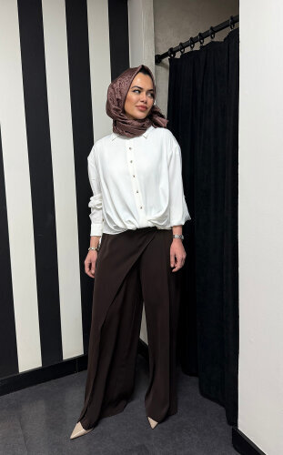 Clande Önü Bağlamalı Gömlek EKRU