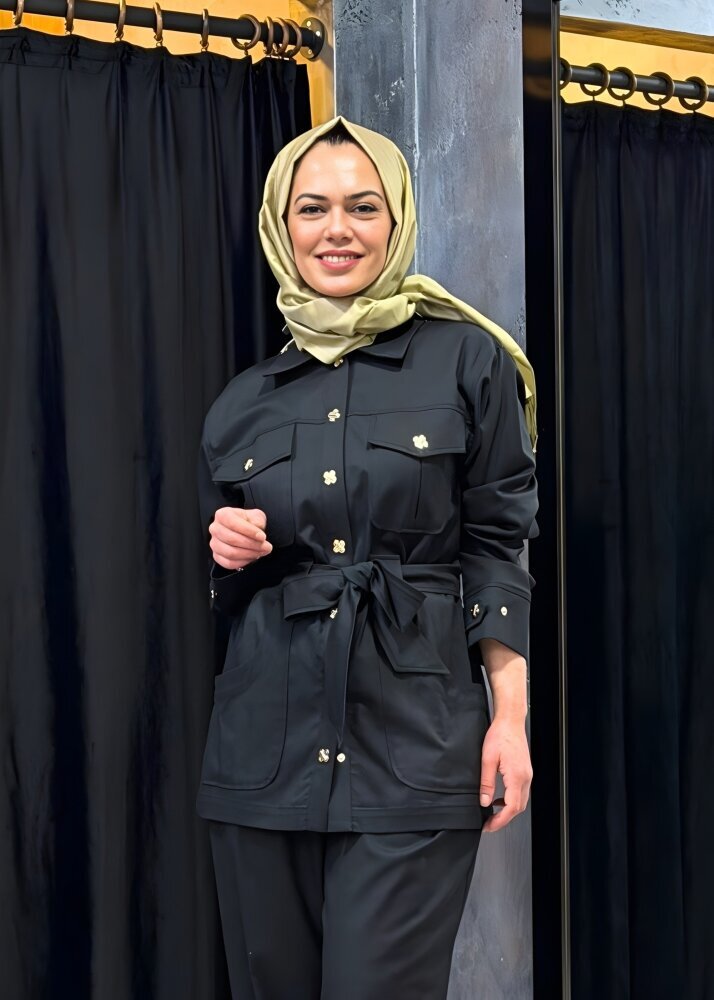 Clande Önü Çıtçıtlı Ceket SİYAH