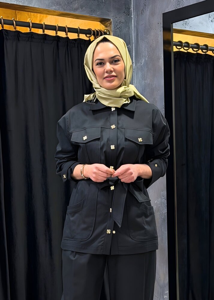 Clande Önü Çıtçıtlı Ceket SİYAH - 3