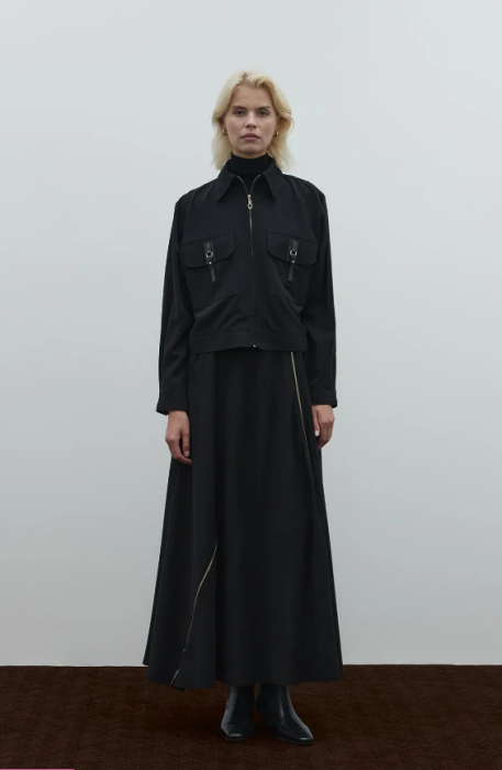 Clande Önü Fermuarlı Kot Ceket SİYAH - 1