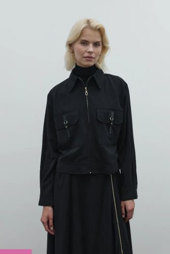 Clande Önü Fermuarlı Kot Ceket SİYAH - 4