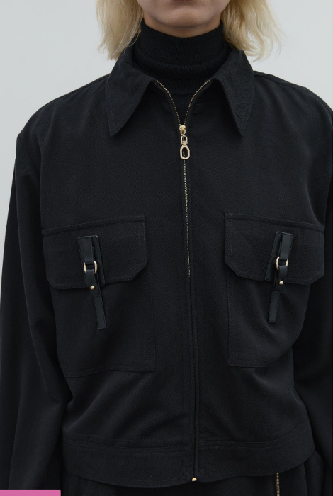 Clande Önü Fermuarlı Kot Ceket SİYAH - 5