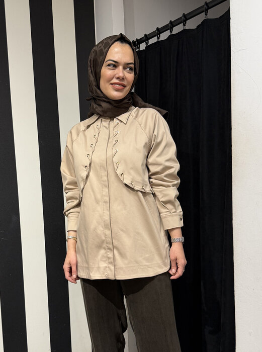 Clande Önü Kapaklı Gömlek BEJ - 1