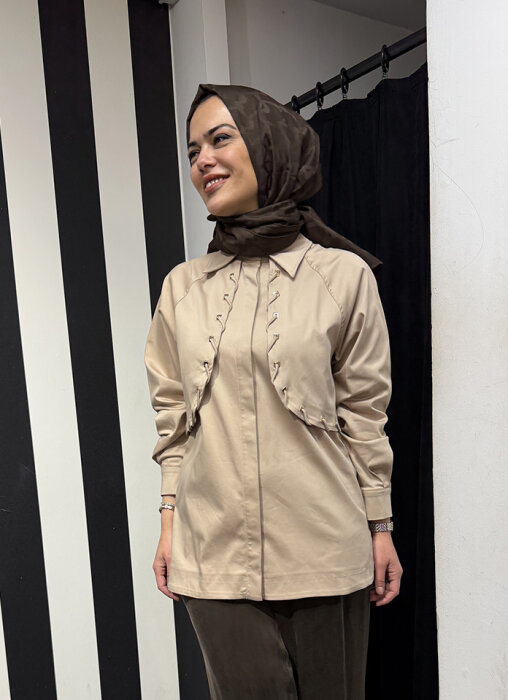 Clande Önü Kapaklı Gömlek BEJ - 2