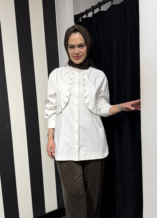 Clande Önü Kapaklı Gömlek EKRU - 2