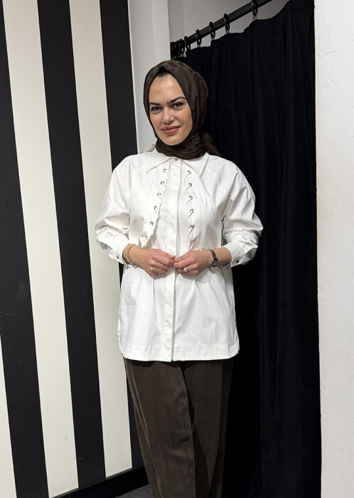 Clande Önü Kapaklı Gömlek EKRU - 3