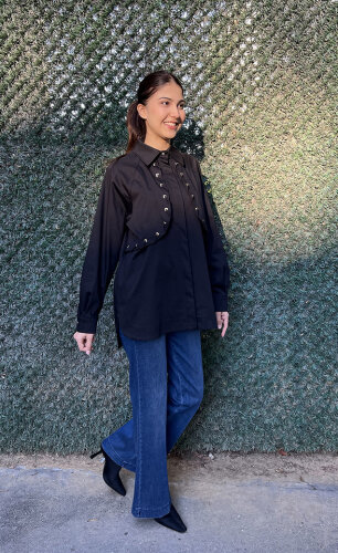 Clande Önü Kapaklı Gömlek SİYAH - 4