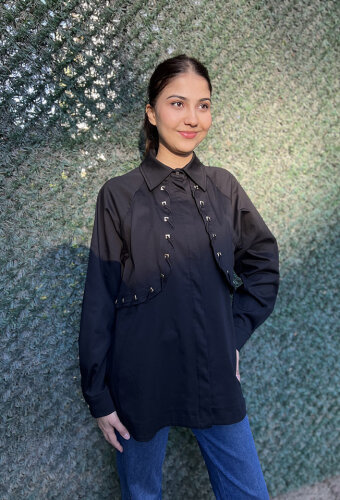 Clande Önü Kapaklı Gömlek SİYAH