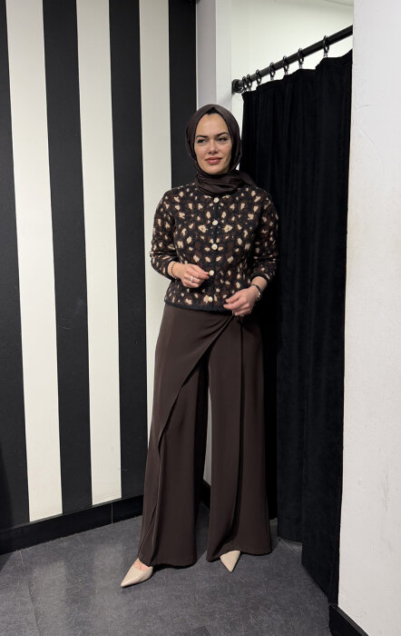 Clande Önü Kapaklı Tokalı Pantolon KAHVE - 3