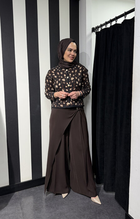 Clande Önü Kapaklı Tokalı Pantolon KAHVE - 2