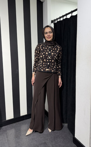 Clande Önü Kapaklı Tokalı Pantolon KAHVE