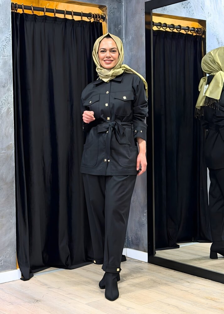 Clande Paçası Nirvanalı Pantolon SİYAH