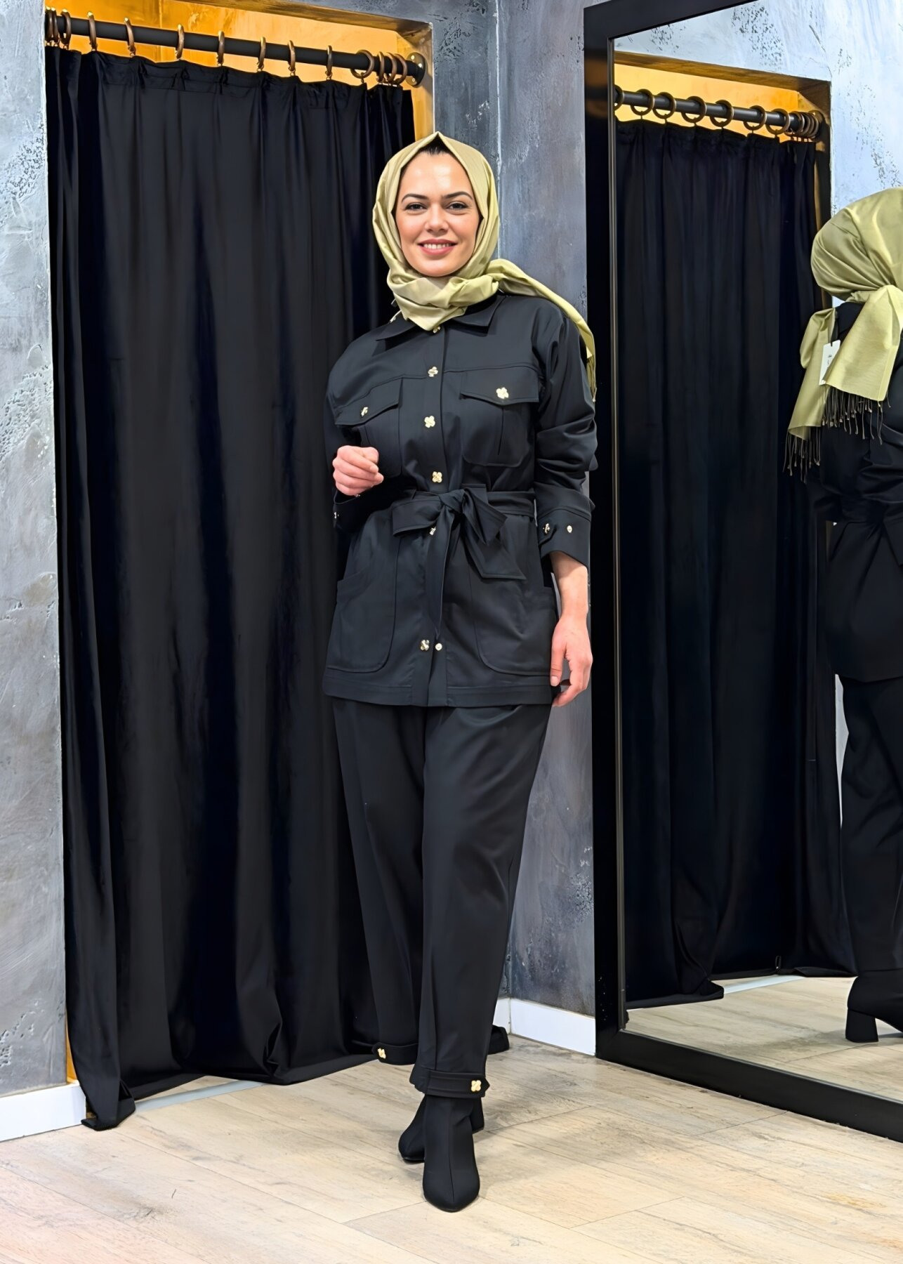 Clande Paçası Nirvanalı Pantolon SİYAH - 1