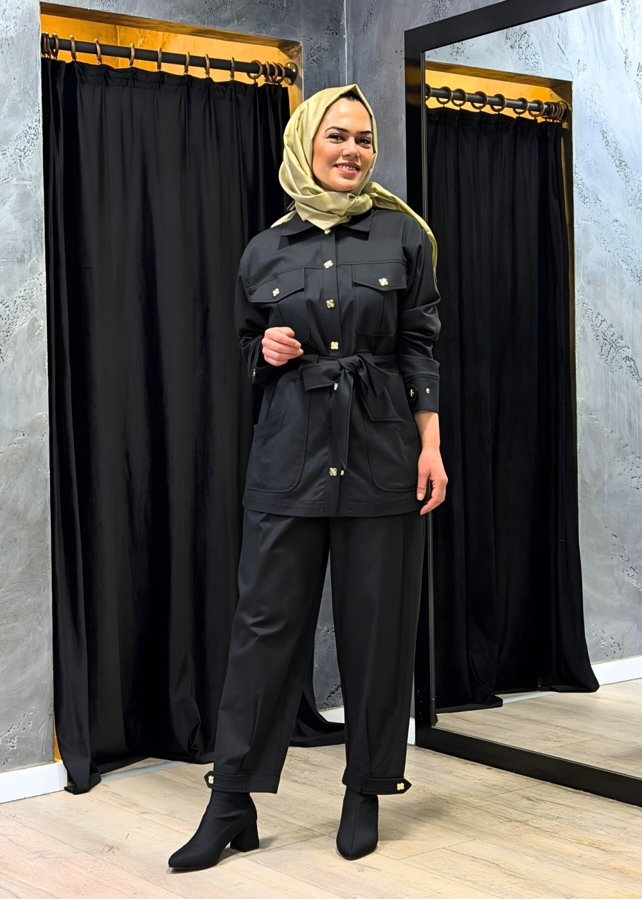 Clande Paçası Nirvanalı Pantolon SİYAH - 2