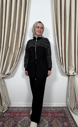 Clande Paçası Zımbalı Pantolon SİYAH - 4