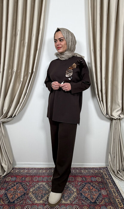 Clande Pullu Tunik KAHVE - 1