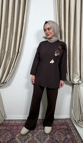 Clande Pullu Tunik KAHVE - 3