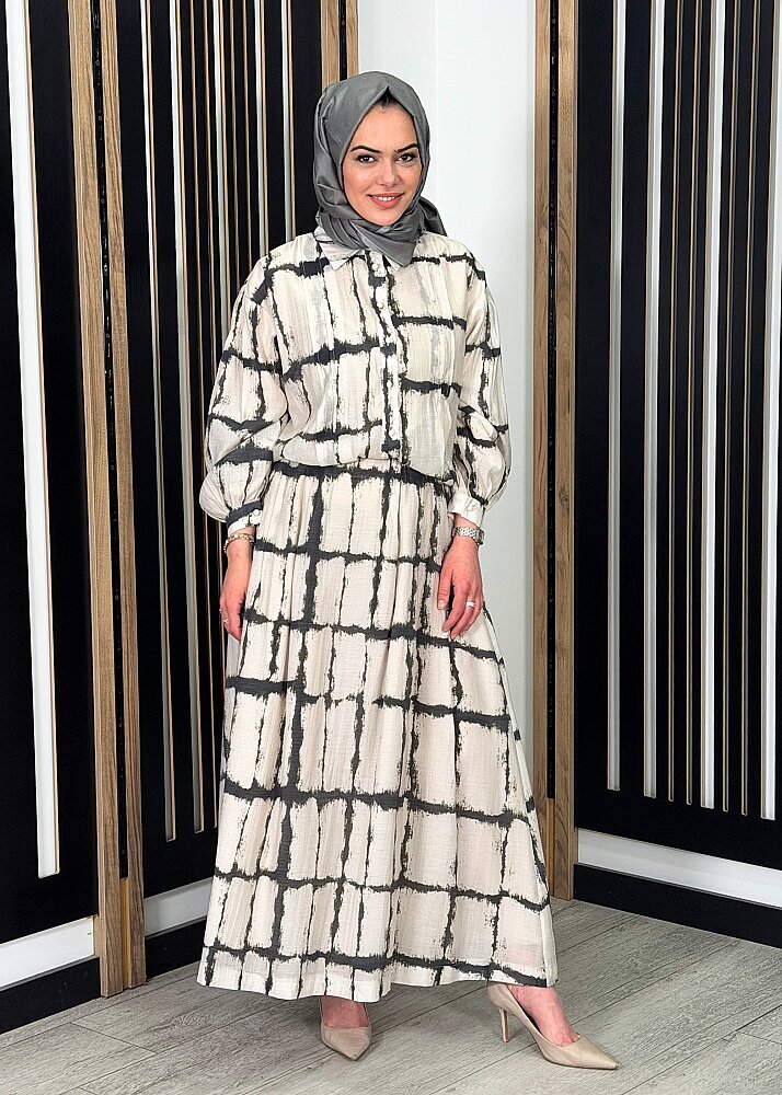 Clande Soyut Desenli Etek BEJ