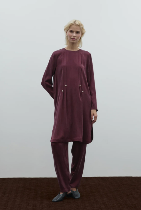 Clande Taş Detaylı Cupra Uzun Tunik BORDO - 3