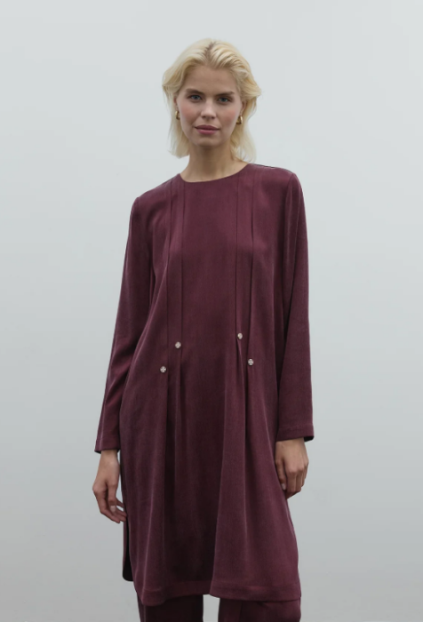 Clande Taş Detaylı Cupra Uzun Tunik BORDO - 1