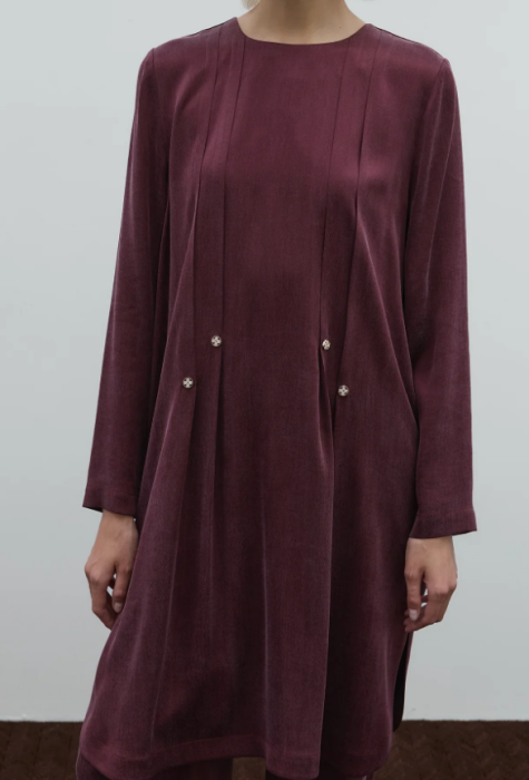 Clande Taş Detaylı Cupra Uzun Tunik BORDO - 4
