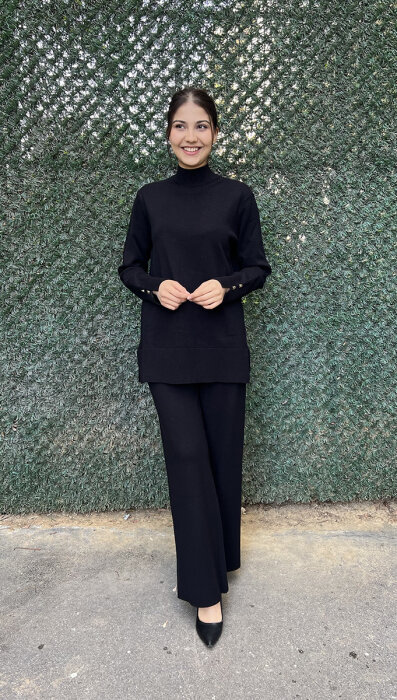 Clande Triko Pantolon SİYAH - 1