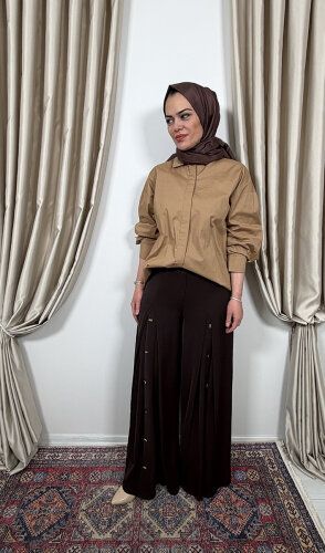 Clane Düğme Detaylı Pantolon KAHVE