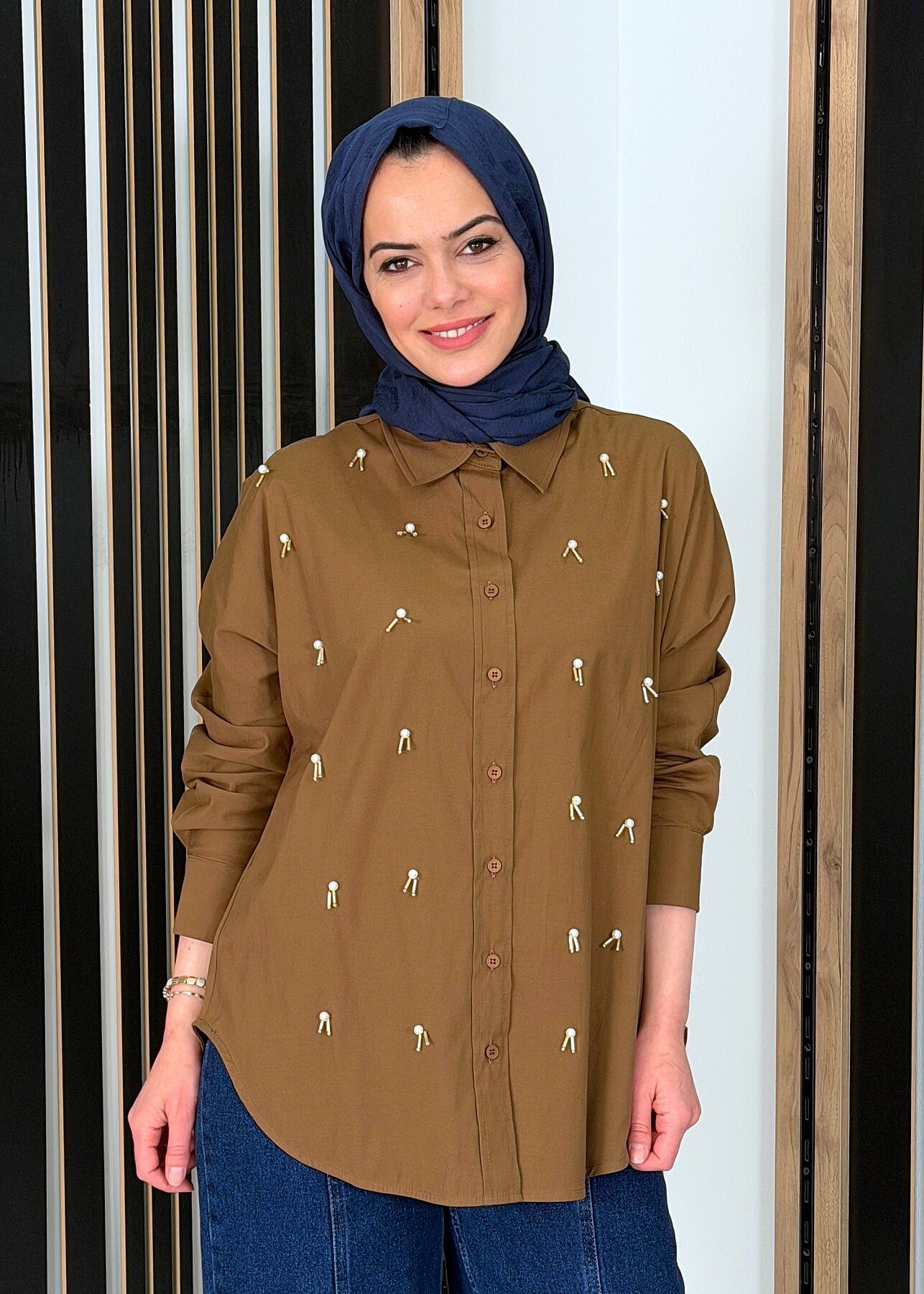 Cloche Alava Geniş Gömlek KAHVERENGİ - 1