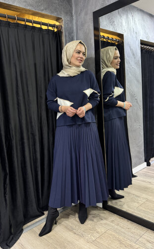 Cloche Alya Plise Etek LACİVERT - CLOCHE