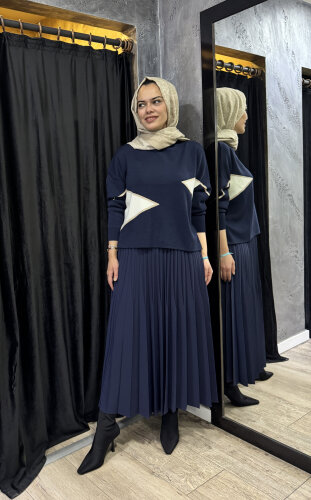 Cloche Alya Plise Etek LACİVERT - 2