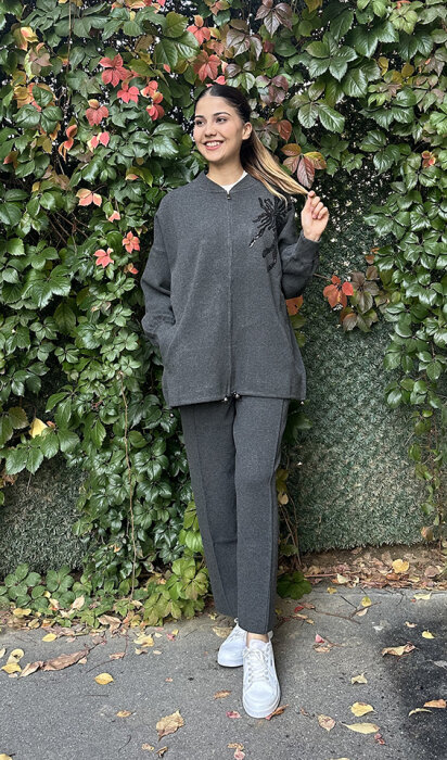 Cloche Dar Triko Pantolon GRİ - 1