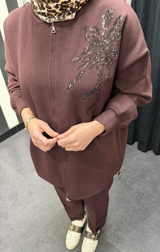 Cloche Fermuarlı Triko Hırka BORDO - 4