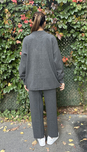 Cloche Fermuarlı Triko Hırka GRİ - 3