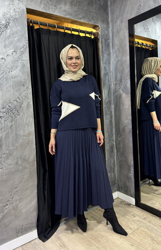 CLoche Geometrik Triko Bluz LACİVERT - 7