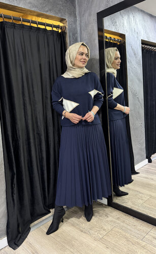 CLoche Geometrik Triko Bluz LACİVERT - 8