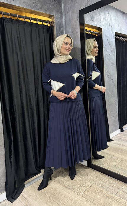 CLoche Geometrik Triko Bluz LACİVERT - 8