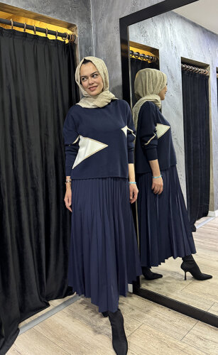 CLoche Geometrik Triko Bluz LACİVERT - 9