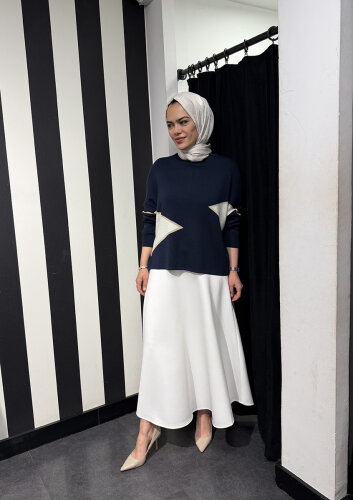 CLoche Geometrik Triko Bluz LACİVERT