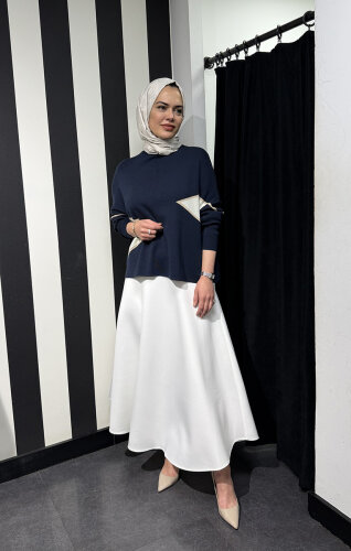 CLoche Geometrik Triko Bluz LACİVERT - 2