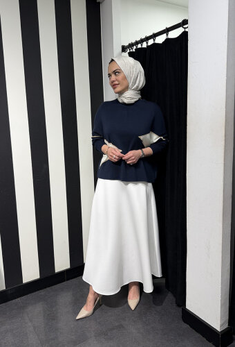 CLoche Geometrik Triko Bluz LACİVERT - 3